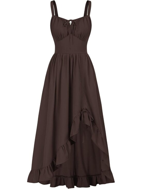 Dresses & Skirts - Women's Dark Brown Sleeveless Renaissance Corset Flowy Milkmaid Costumes Dress